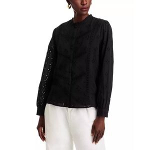 Koko + Mason Black Embroidered Button Front Shirt Size XL NWT
